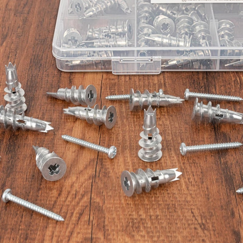 KURUI Metal Self Drilling Drywall Anchors, 116PCs Shatter-Resistant Wall Anchors and Screws Kit, 58 Heavy Duty Sheetrock Anchors + 58#6 x 1-1/4'' Screws, Zinc Hollow Dry Wall Anchors 50LB Hanging - Image 2